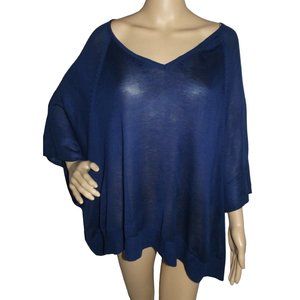 Nicole Miller Size Large Viking Blue Oversized Lightweight V-Neck Sweater l